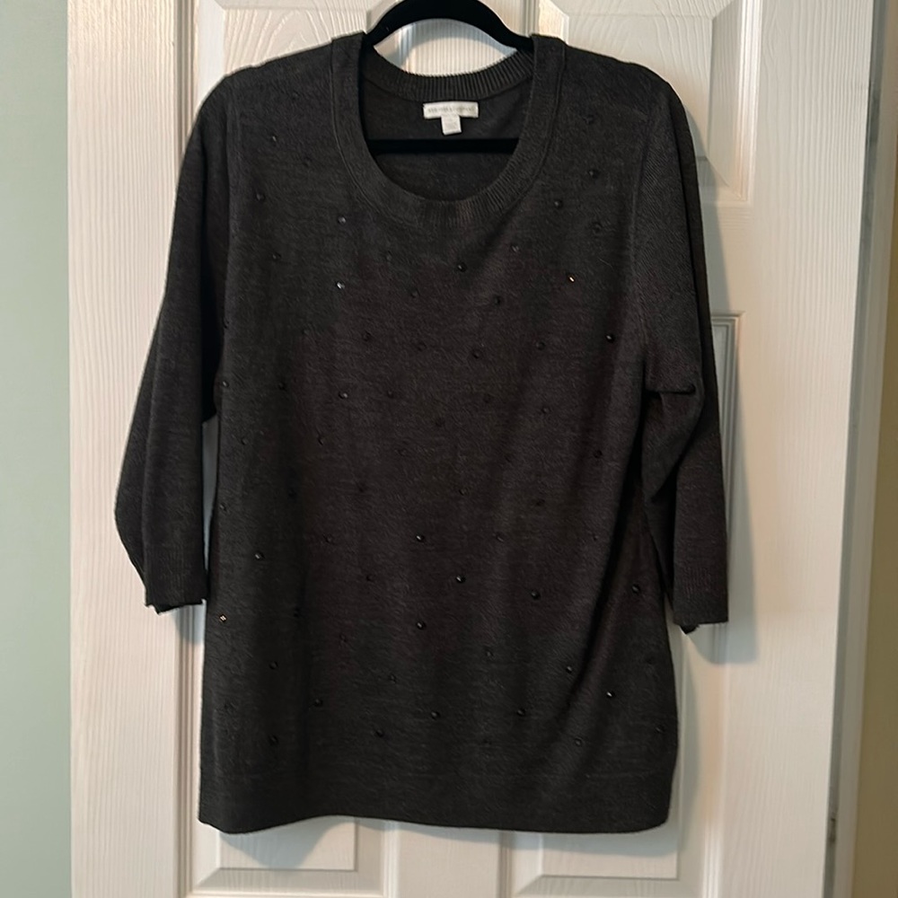 Like new New York & Company grey, jeweled sweater, 3/4 sleeve, Sz XL